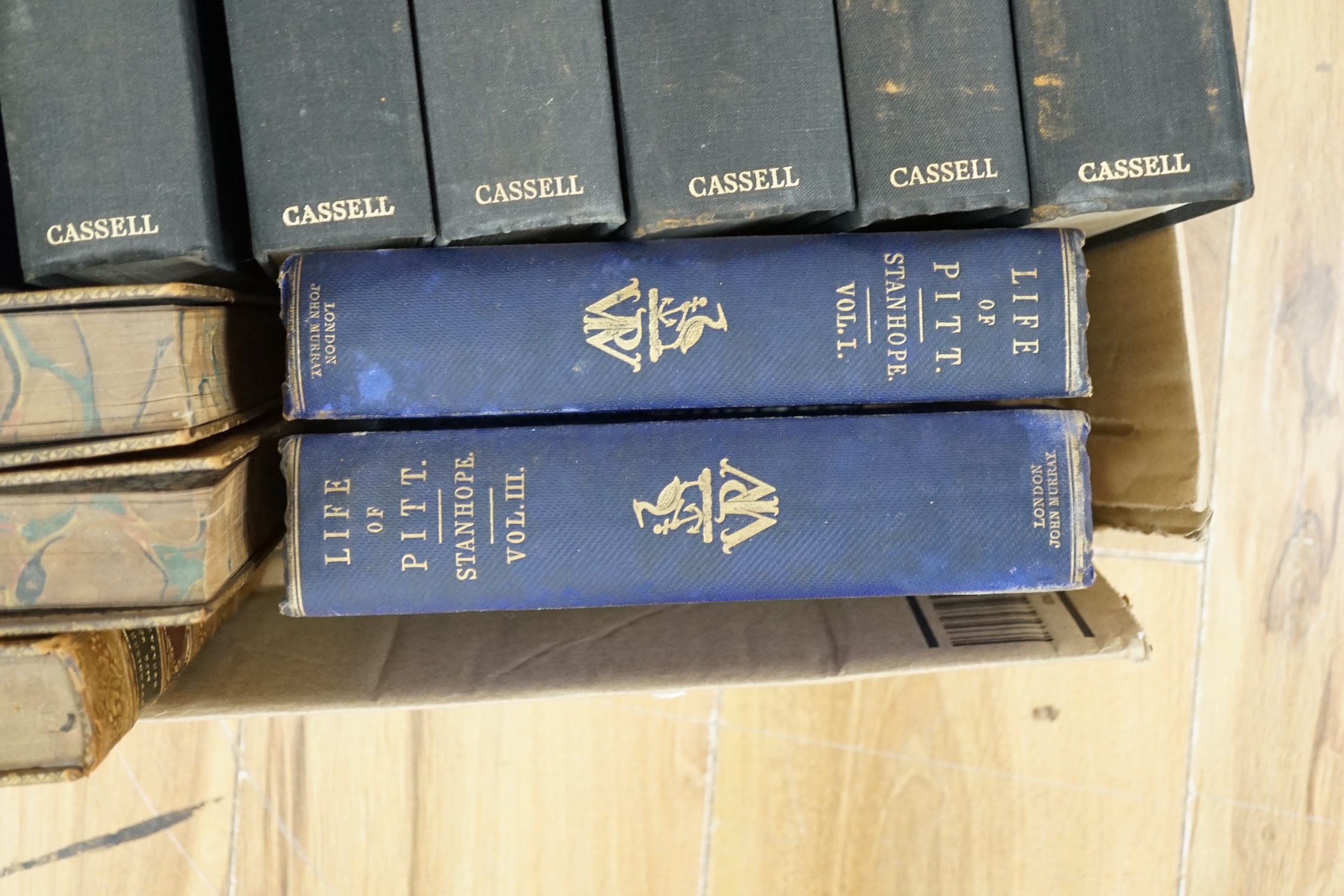 Hardback books comprising, Churchill WWII 6 vols, Life of Pitt, 4 vols, Life of Napoleon, 3 vols